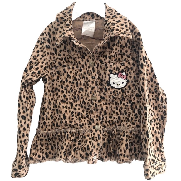 HELLO KITTY Jacket Twill Peplum Leopard Cheetah Embroidered Size 4T - Picture 2 of 4